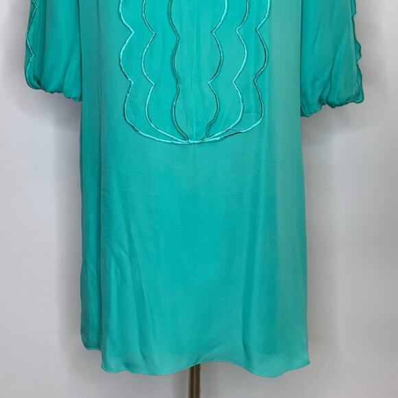 Tibi seafoam green scalloped trim silk shift dress size 4 spring summer Easter - Picture 3 of 16